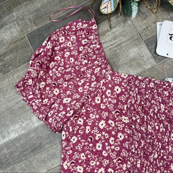 Elodie Floral Print Cropped Short Sleeve Boho Top in Berry NEW Size XL - Picture 7 of 11
